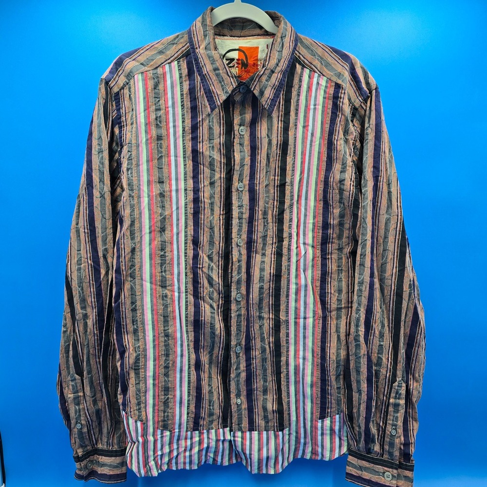 Robert Graham XL Zen Series Pieced Patchwork Striped Shirt‎ - Multi-Texture
